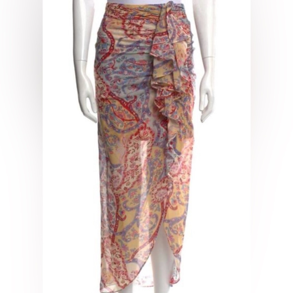 Veronica Beard Cream Floral Print Maxi Skirt with Pink & Blue Accents